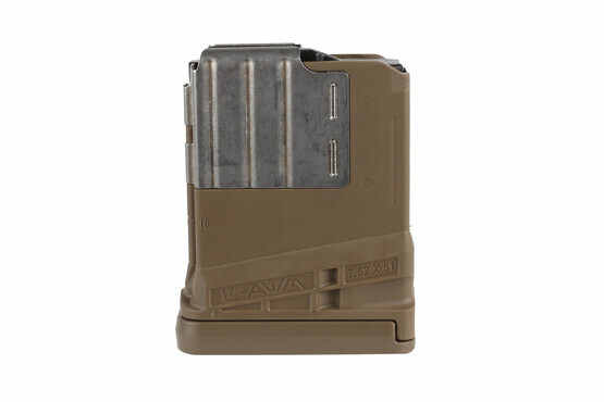 This AR-308 magazine holds 10 rounds of 7.62x51 NATO and features steel feed lips
